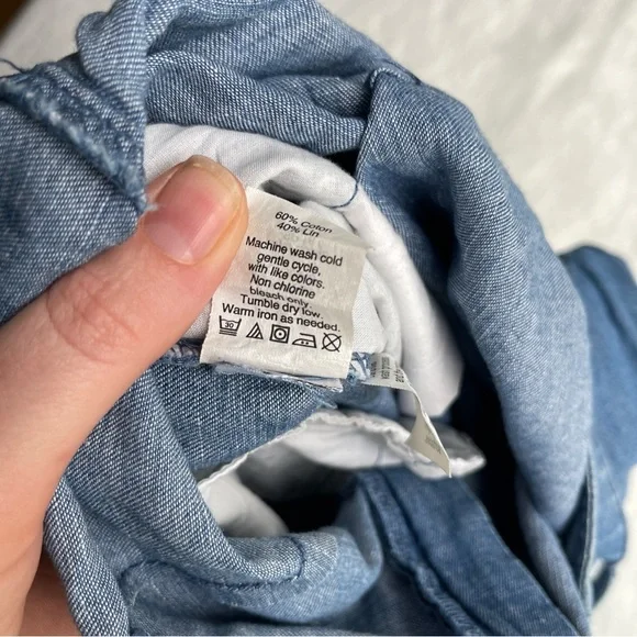 Madewell Chambray Muralist Jumpsuit Womens sz 00 Blue Denim Cotton Linen Cropped - Picture 6 of 16